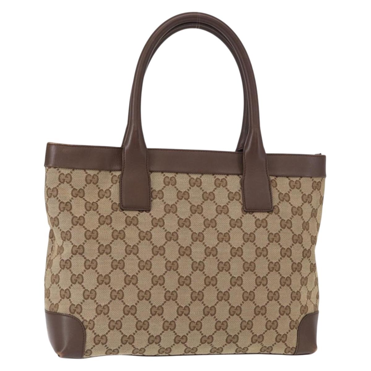 GUCCI GG Canvas Tote Bag Beige Gold 002 1199 Auth ka669