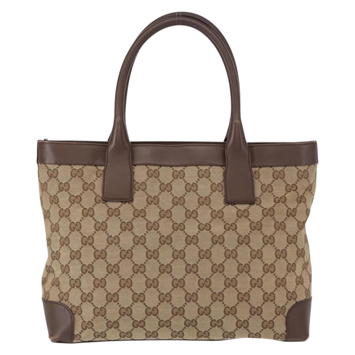 GUCCI GG Canvas Tote Bag Beige Gold 002 1199 Auth ka669