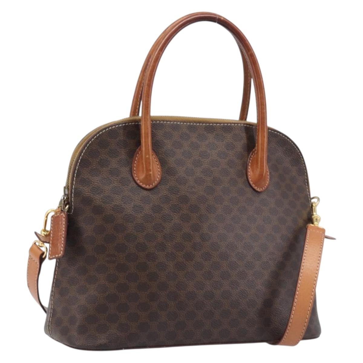 CELINE Macadam Hand Bag PVC 2way Brown Gold Tone Auth ka6693