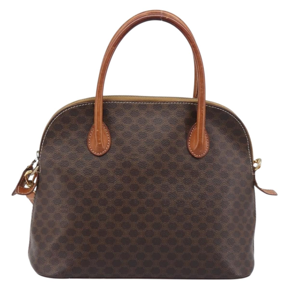 CELINE Macadam Hand Bag PVC 2way Brown Gold Tone Auth ka6693
