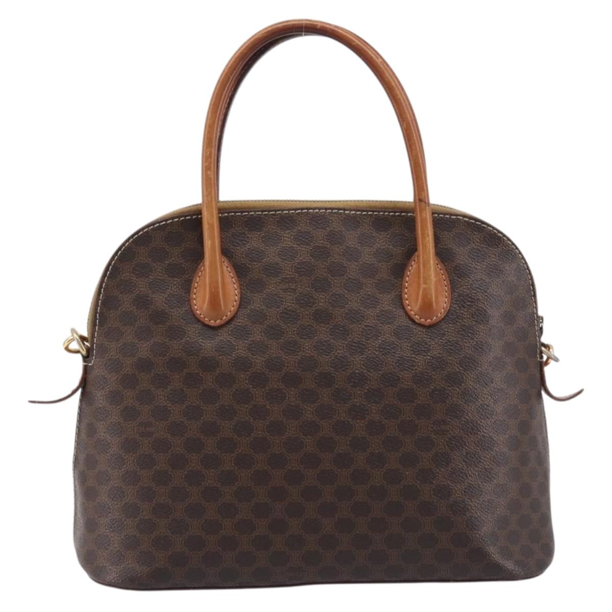 CELINE Macadam Hand Bag PVC 2way Brown Gold Tone Auth ka6693