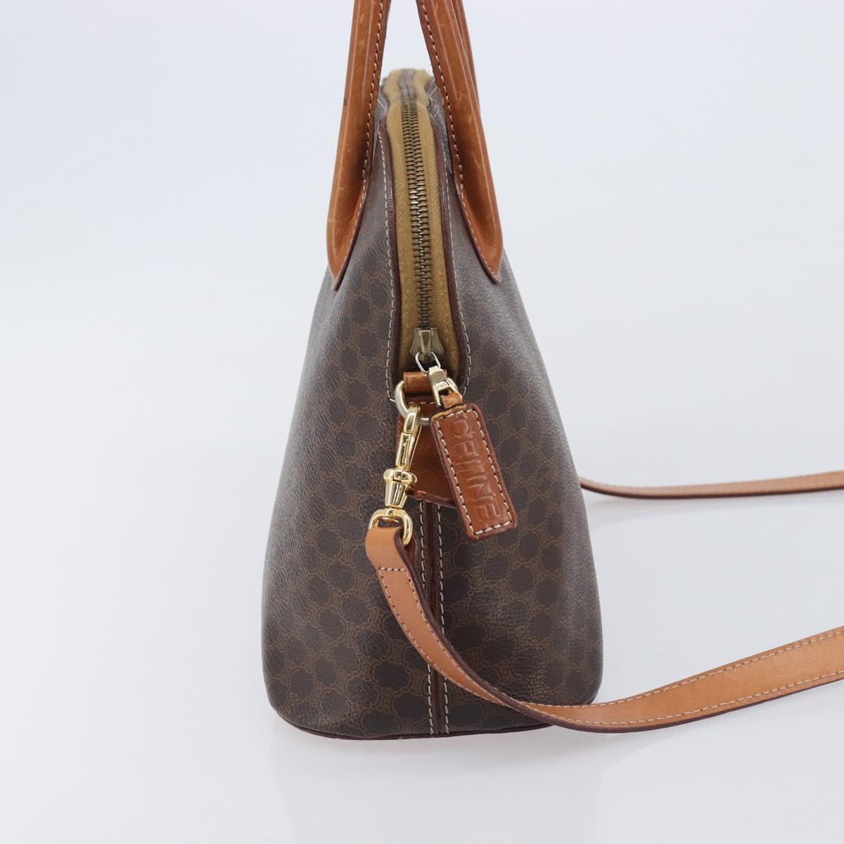 CELINE Macadam Hand Bag PVC 2way Brown Gold Tone Auth ka6693