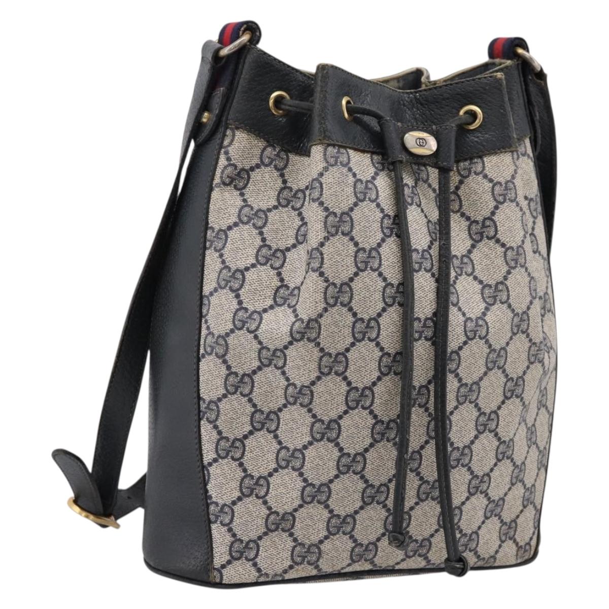 GUCCI GG Supreme Sherry Line Shoulder Bag PVC Navy Gold 41 02 034 Auth ka6694
