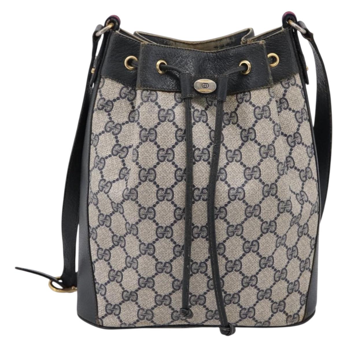 GUCCI GG Supreme Sherry Line Shoulder Bag PVC Navy Gold 41 02 034 Auth ka6694