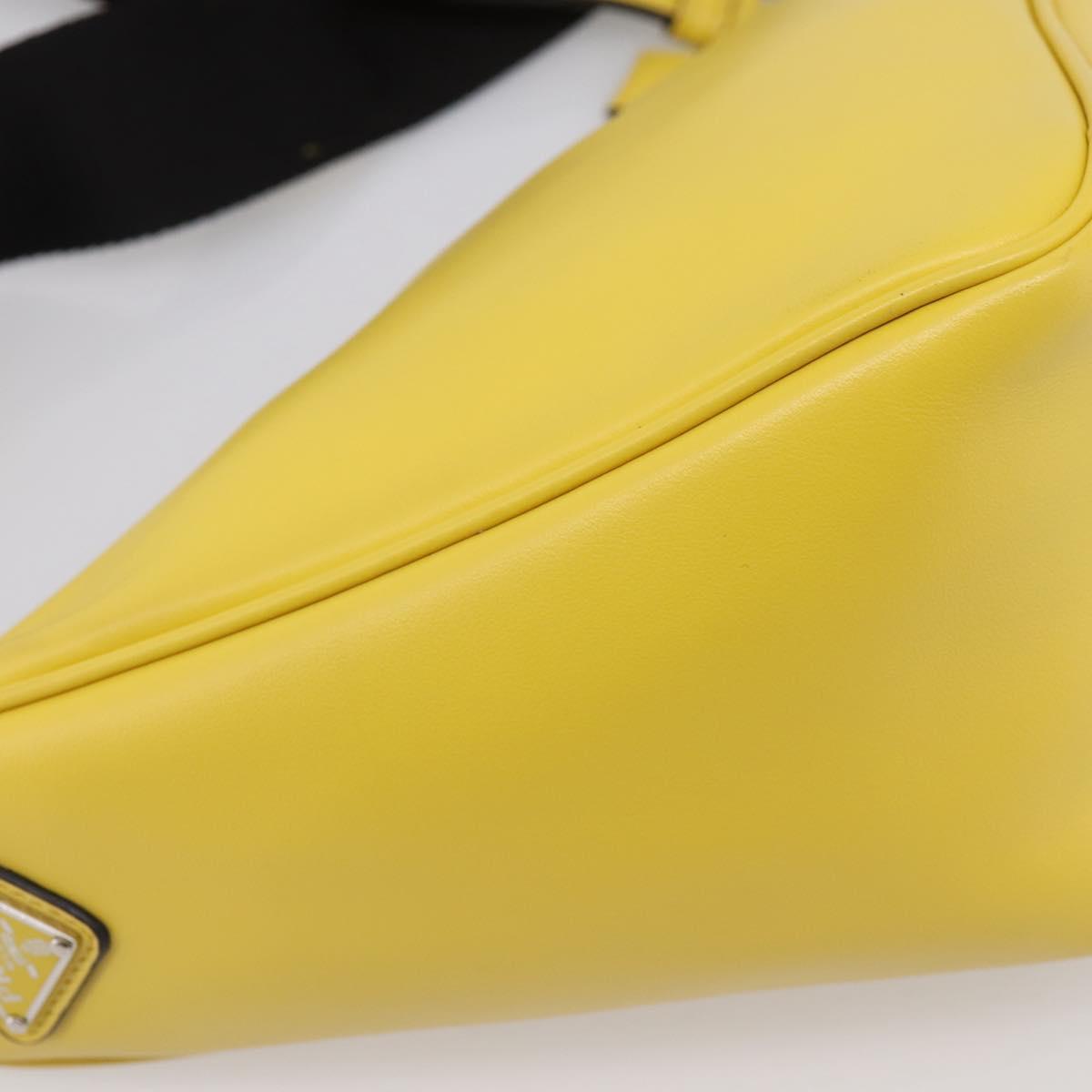 PRADA Triangle Shoulder Bag Leather Yellow Silver Auth ka6699M
