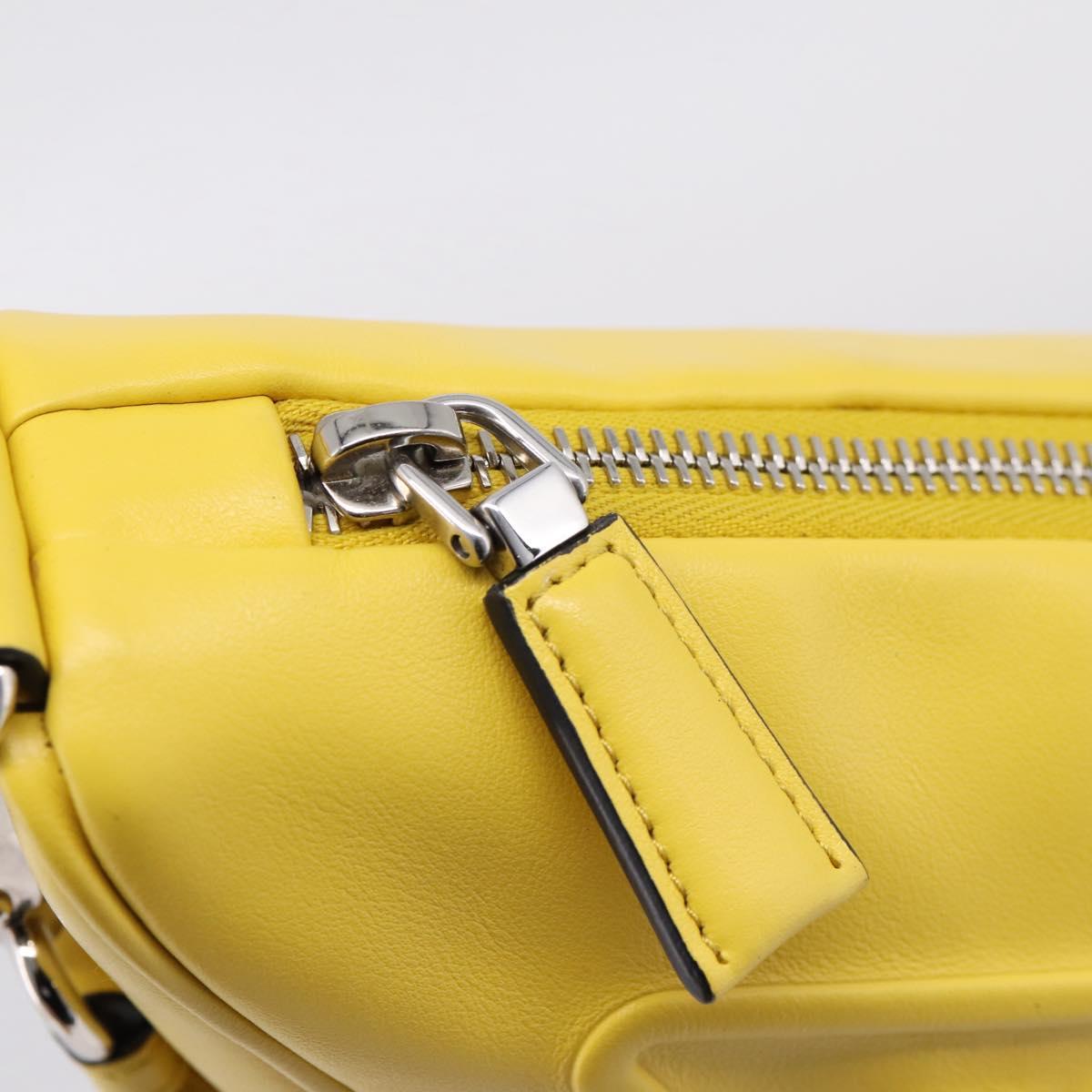 PRADA Triangle Shoulder Bag Leather Yellow Silver Auth ka6699M
