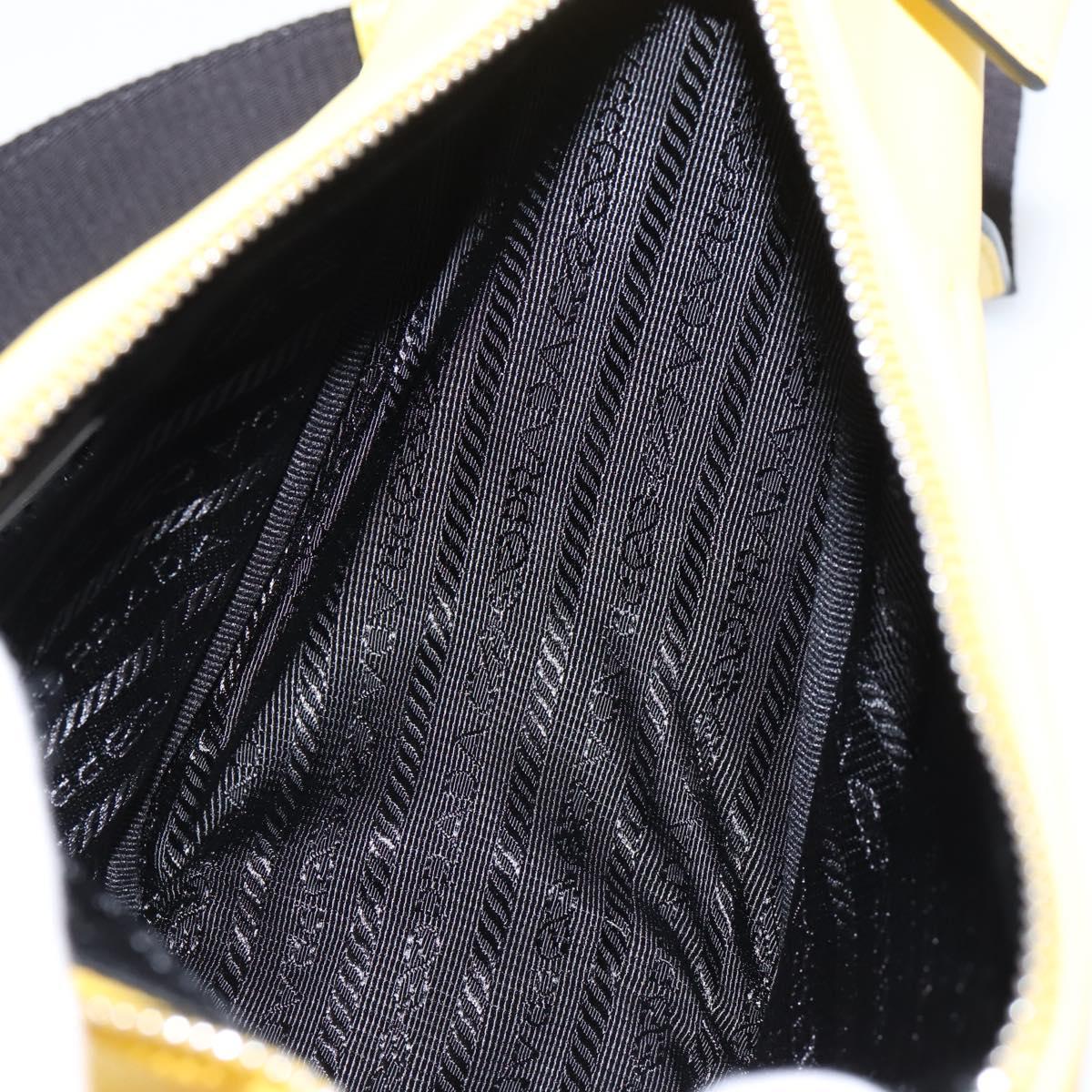 PRADA Triangle Shoulder Bag Leather Yellow Silver Auth ka6699M