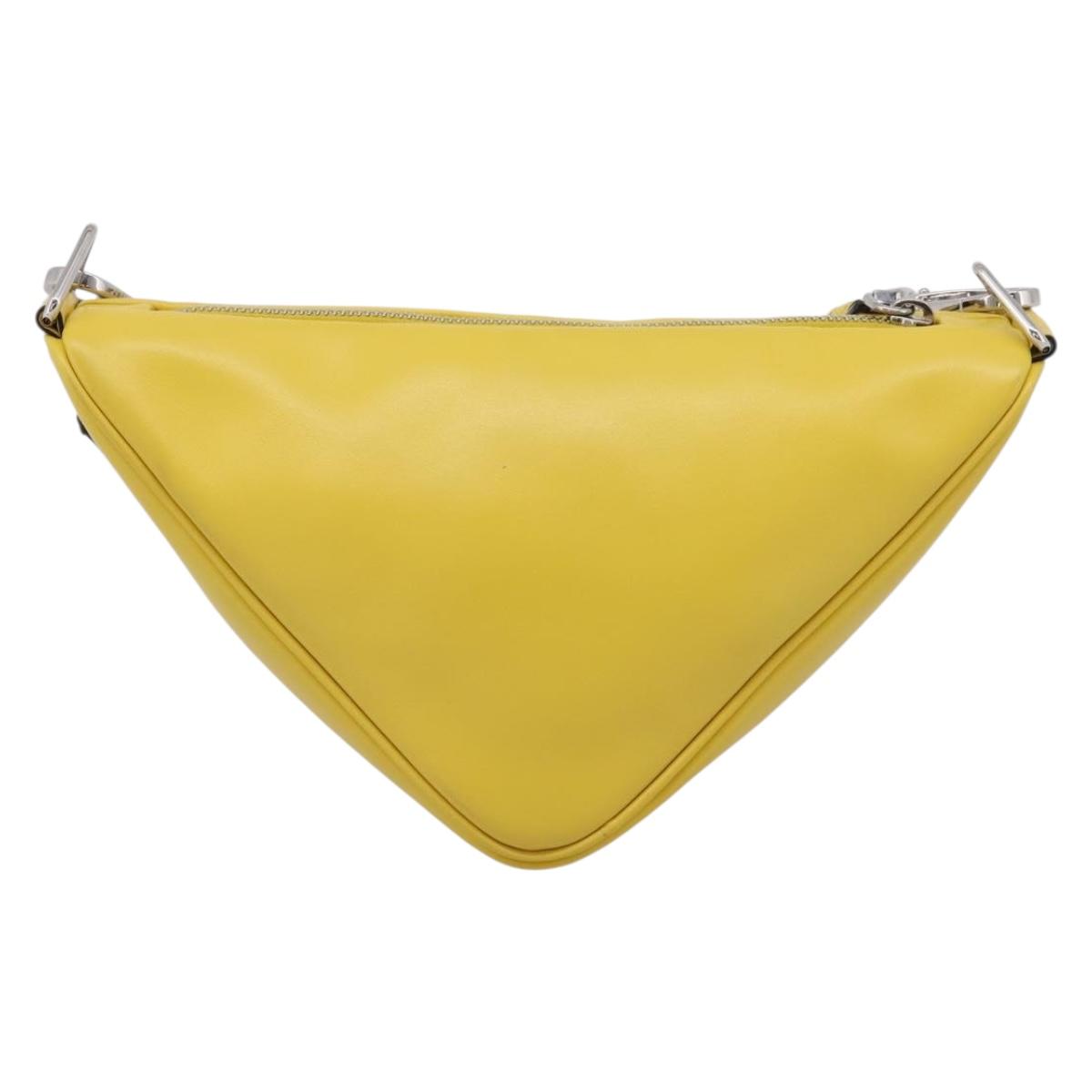 PRADA Triangle Shoulder Bag Leather Yellow Silver Auth ka6699M