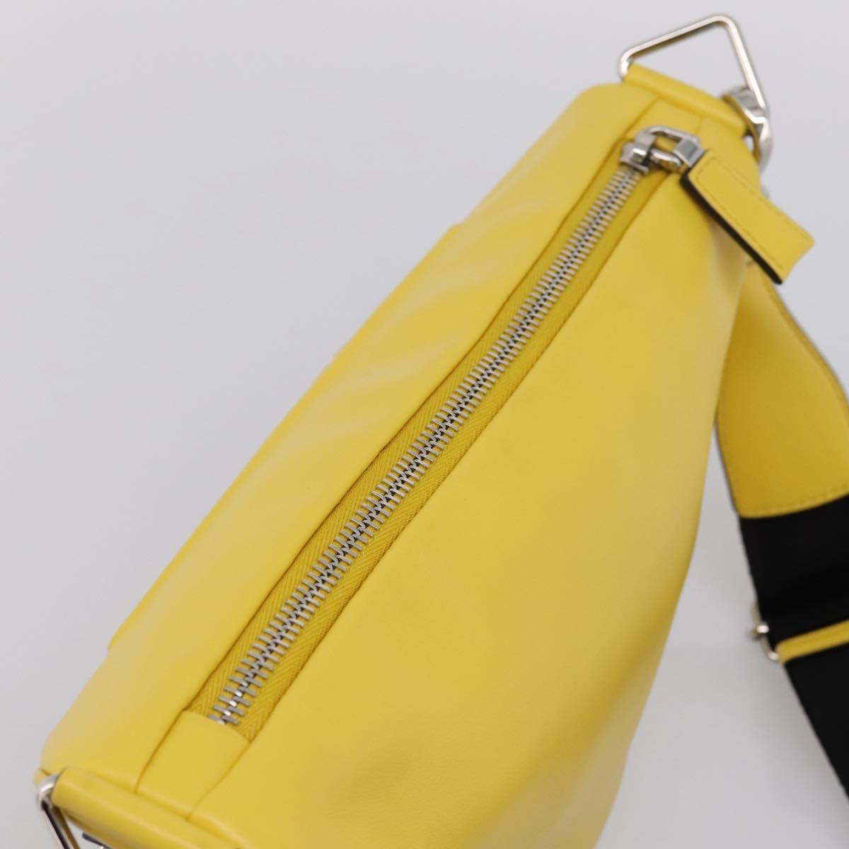 PRADA Triangle Shoulder Bag Leather Yellow Silver Auth ka6699M