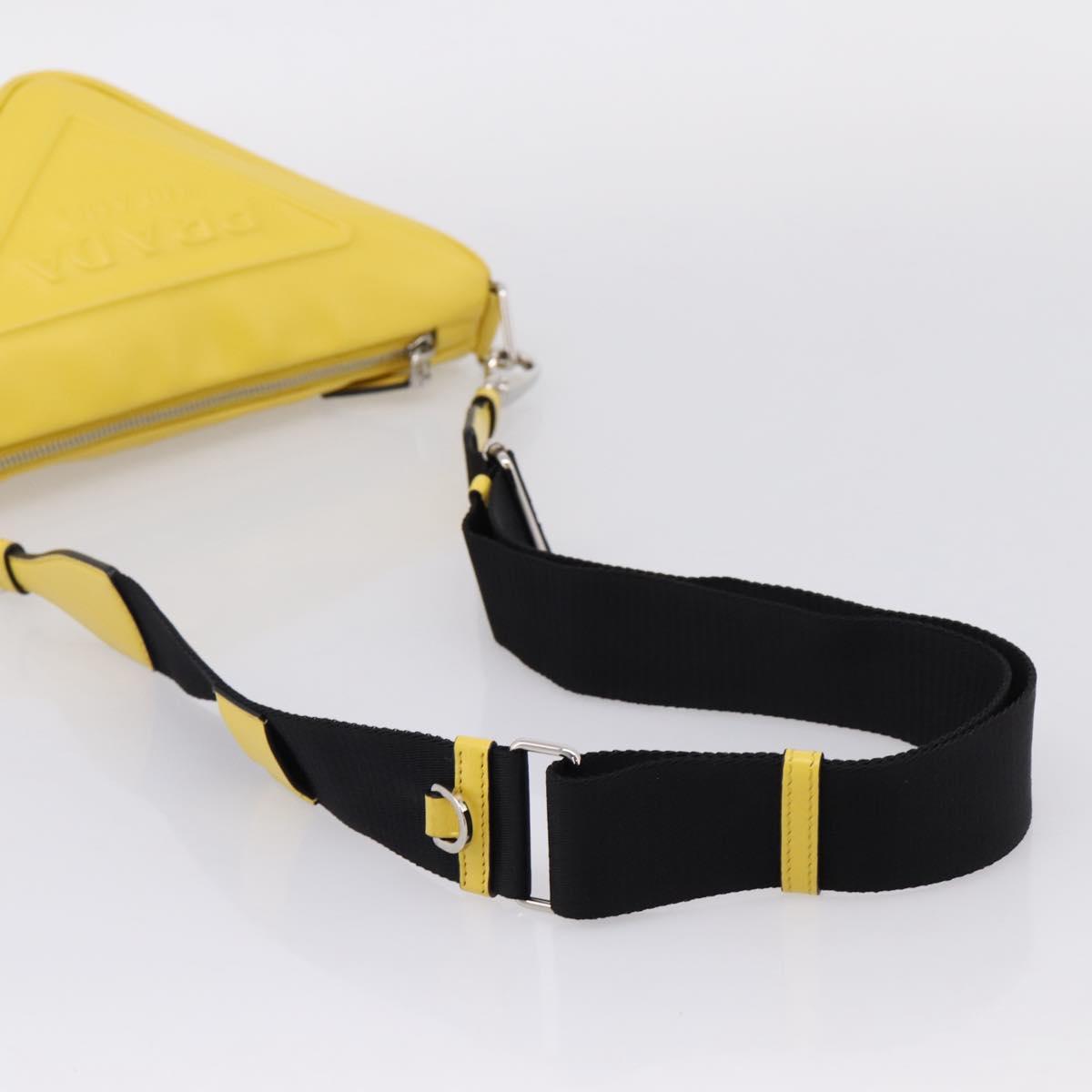 PRADA Triangle Shoulder Bag Leather Yellow Silver Auth ka6699M