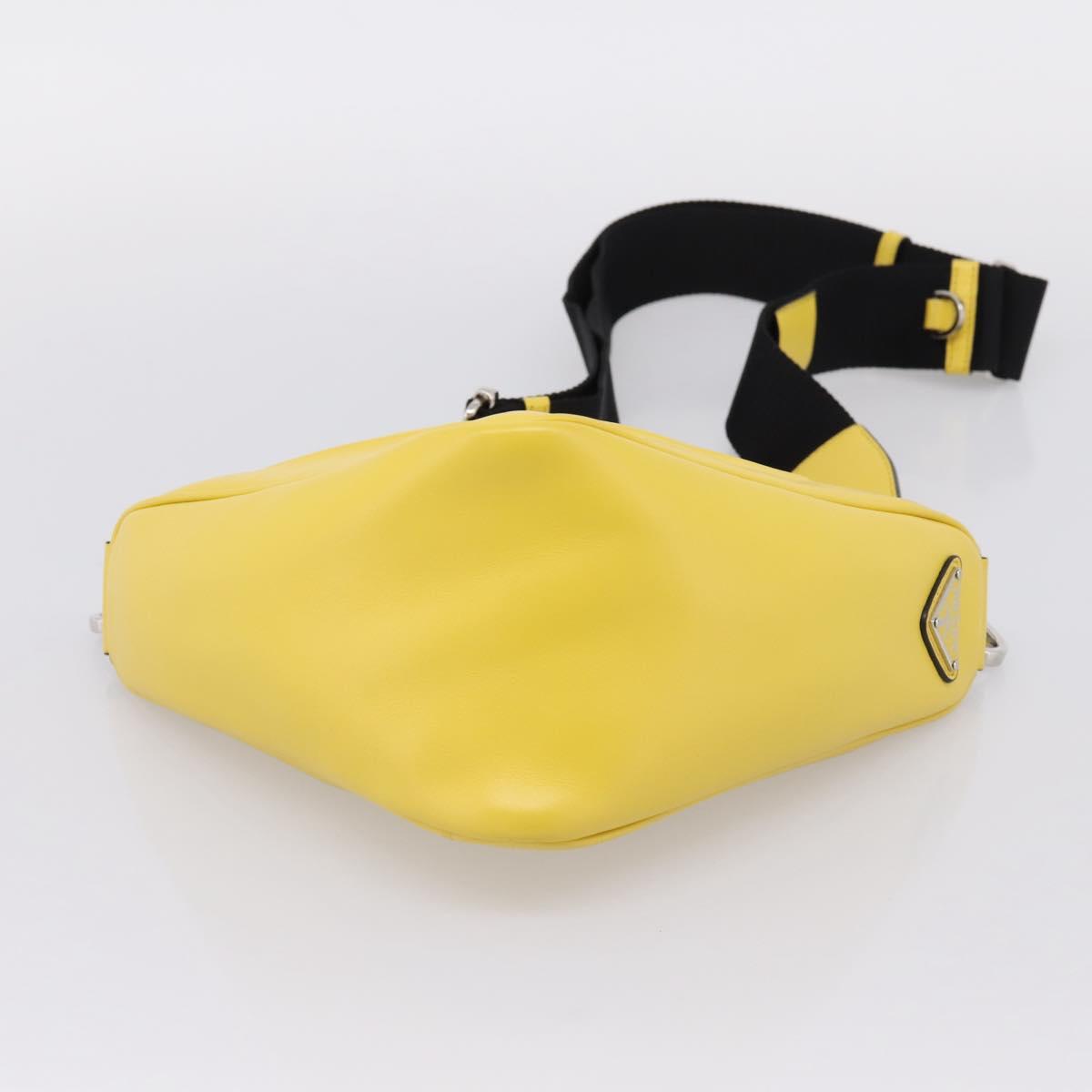 PRADA Triangle Shoulder Bag Leather Yellow Silver Auth ka6699M
