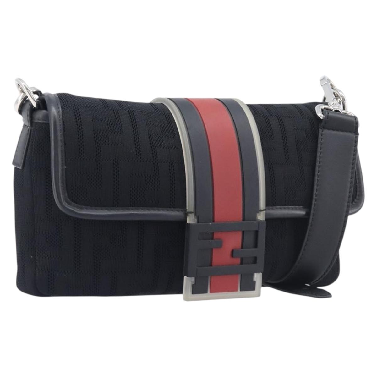 FENDI Zucca Canvas Mamma Baguette Shoulder Bag Black Silver 7VA472 Auth ka6701M