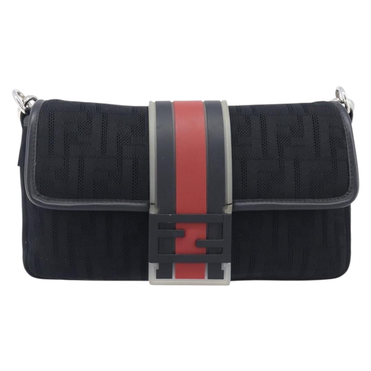FENDI Zucca Canvas Mamma Baguette Shoulder Bag Black Silver 7VA472 Auth ka6701M