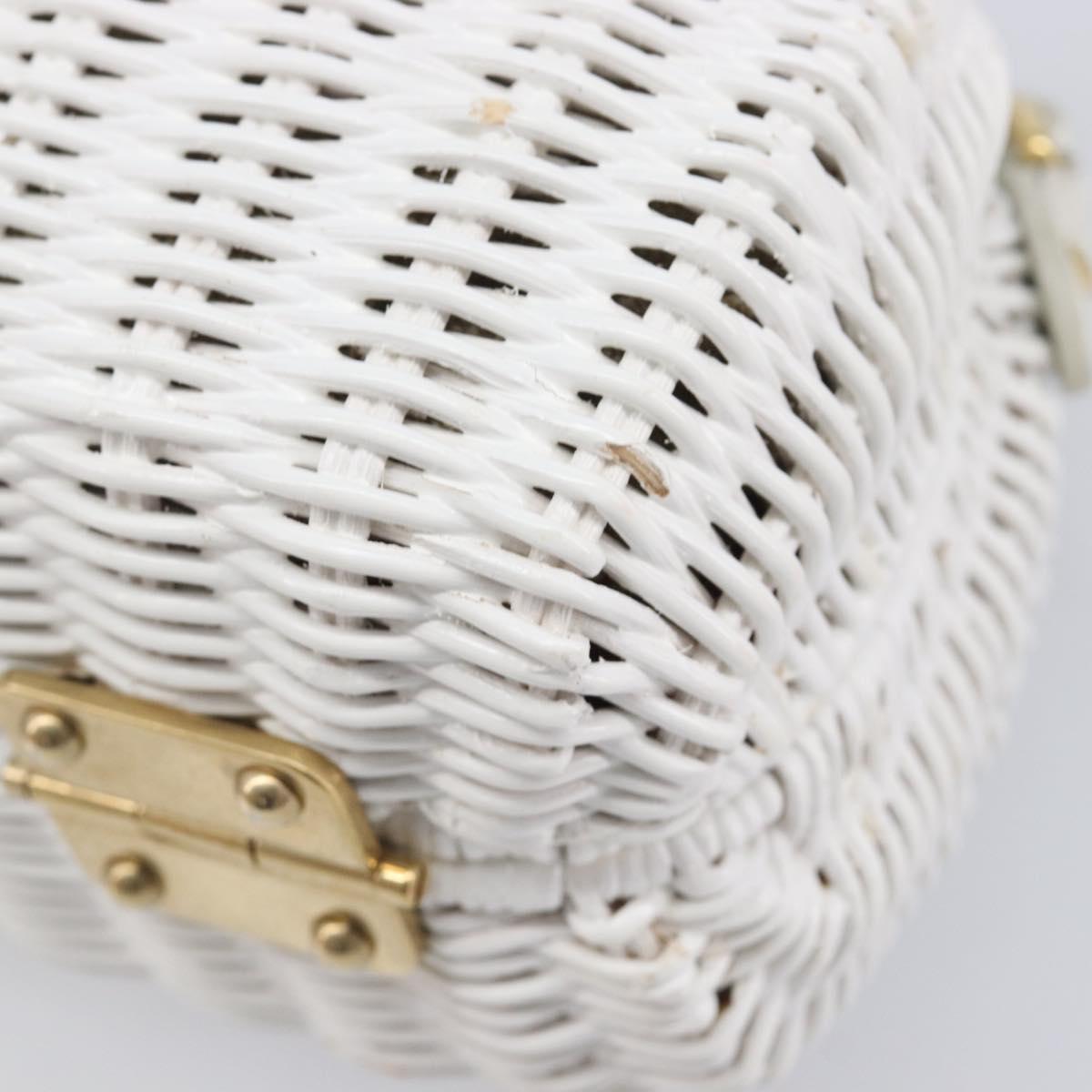 Miu Miu Wicker Hand Bag Raffia 2way White Gold Tone Auth ka6703M