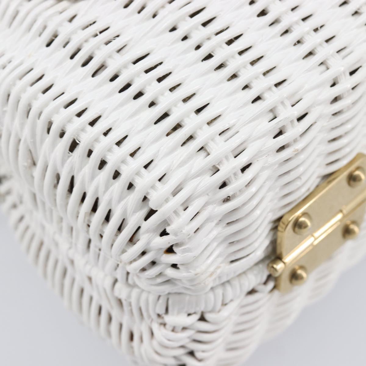 Miu Miu Wicker Hand Bag Raffia 2way White Gold Tone Auth ka6703M