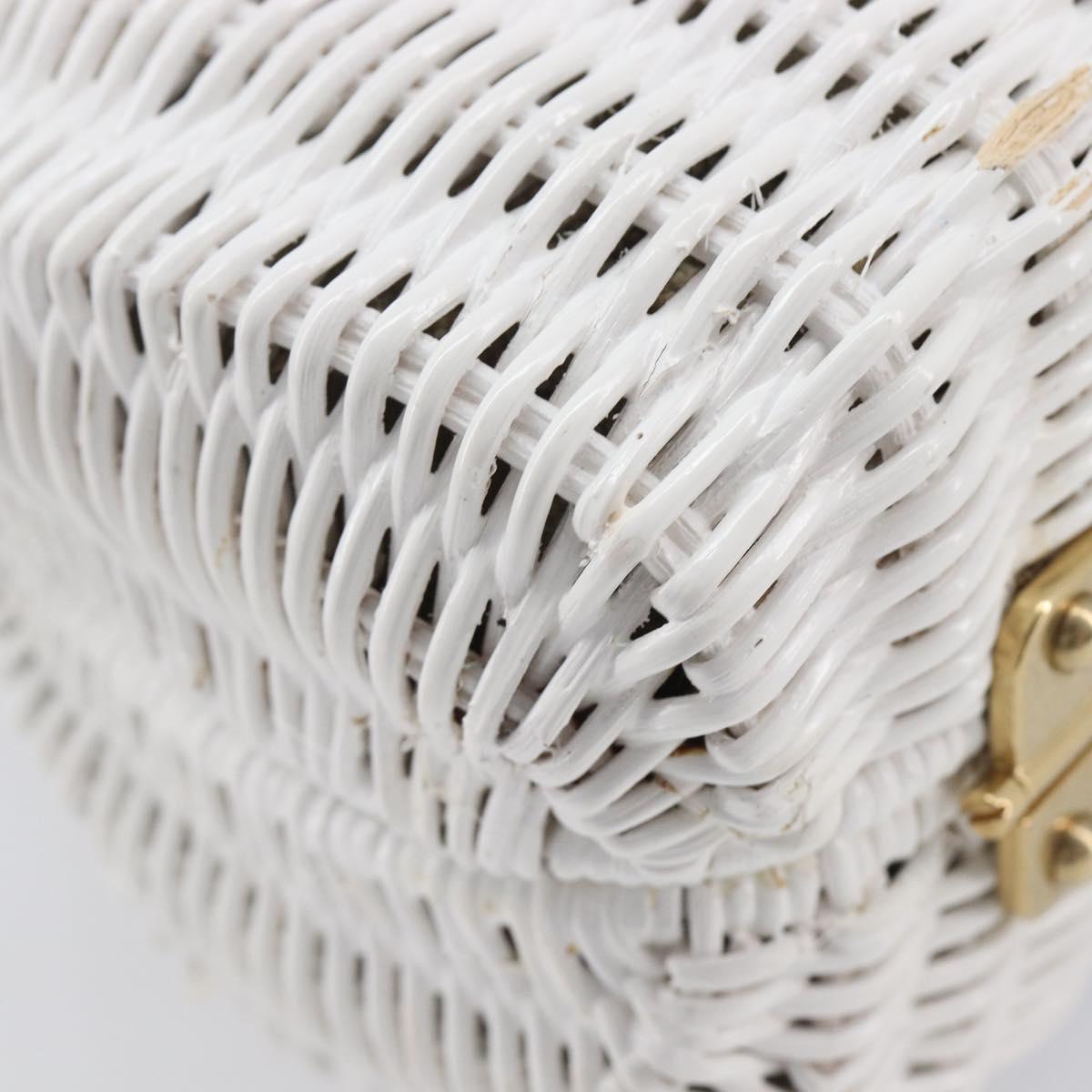 Miu Miu Wicker Hand Bag Raffia 2way White Gold Tone Auth ka6703M