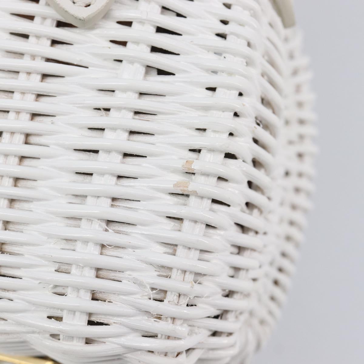 Miu Miu Wicker Hand Bag Raffia 2way White Gold Tone Auth ka6703M