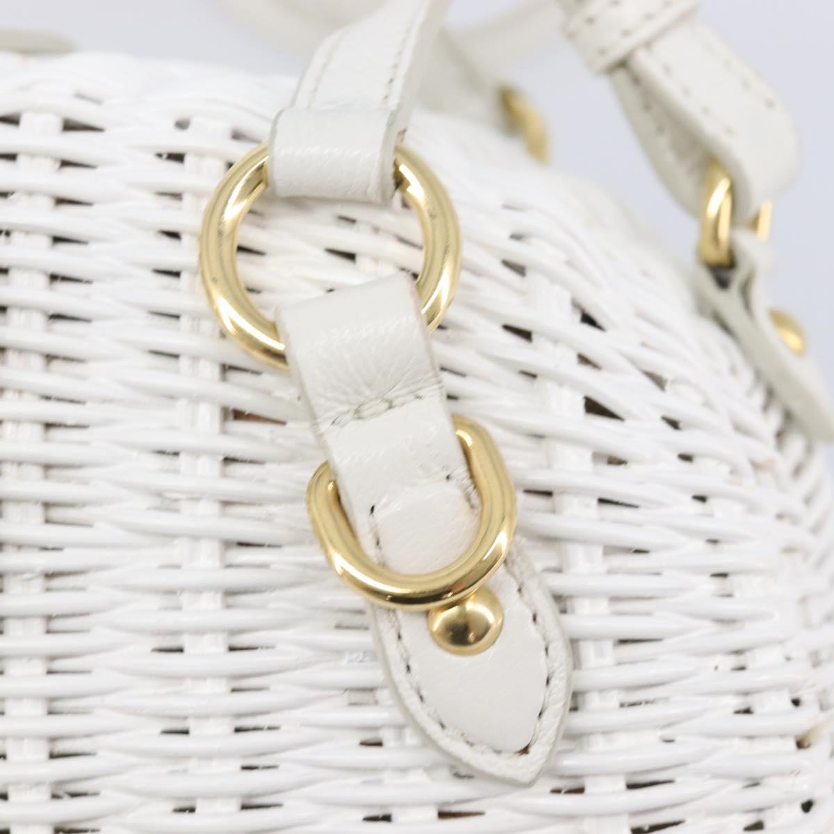 Miu Miu Wicker Hand Bag Raffia 2way White Gold Tone Auth ka6703M