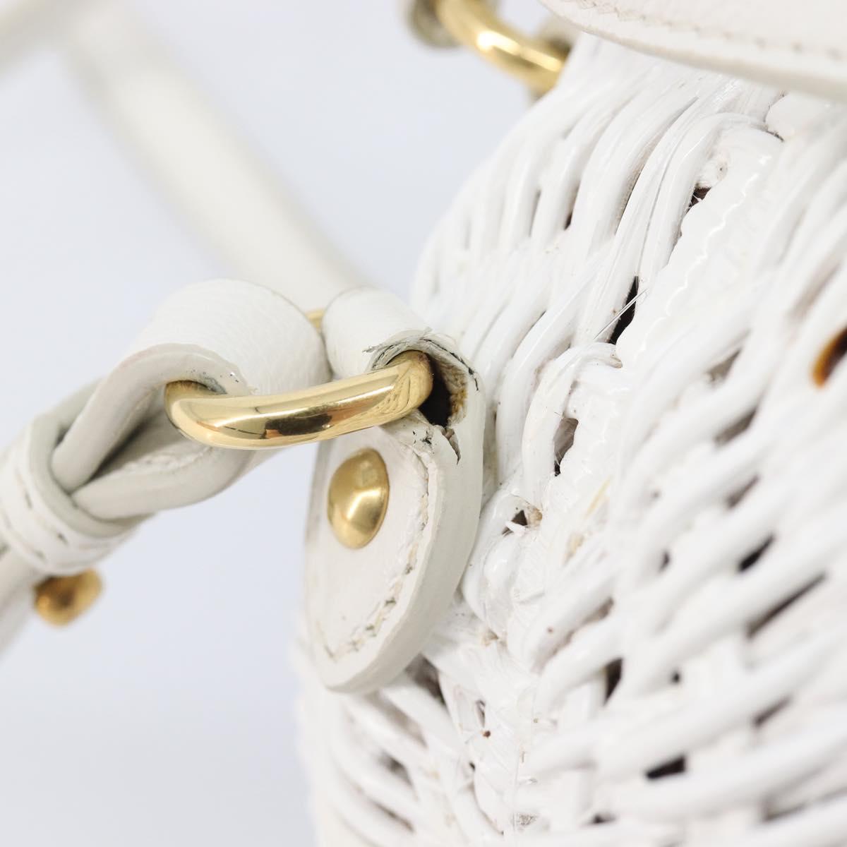 Miu Miu Wicker Hand Bag Raffia 2way White Gold Tone Auth ka6703M