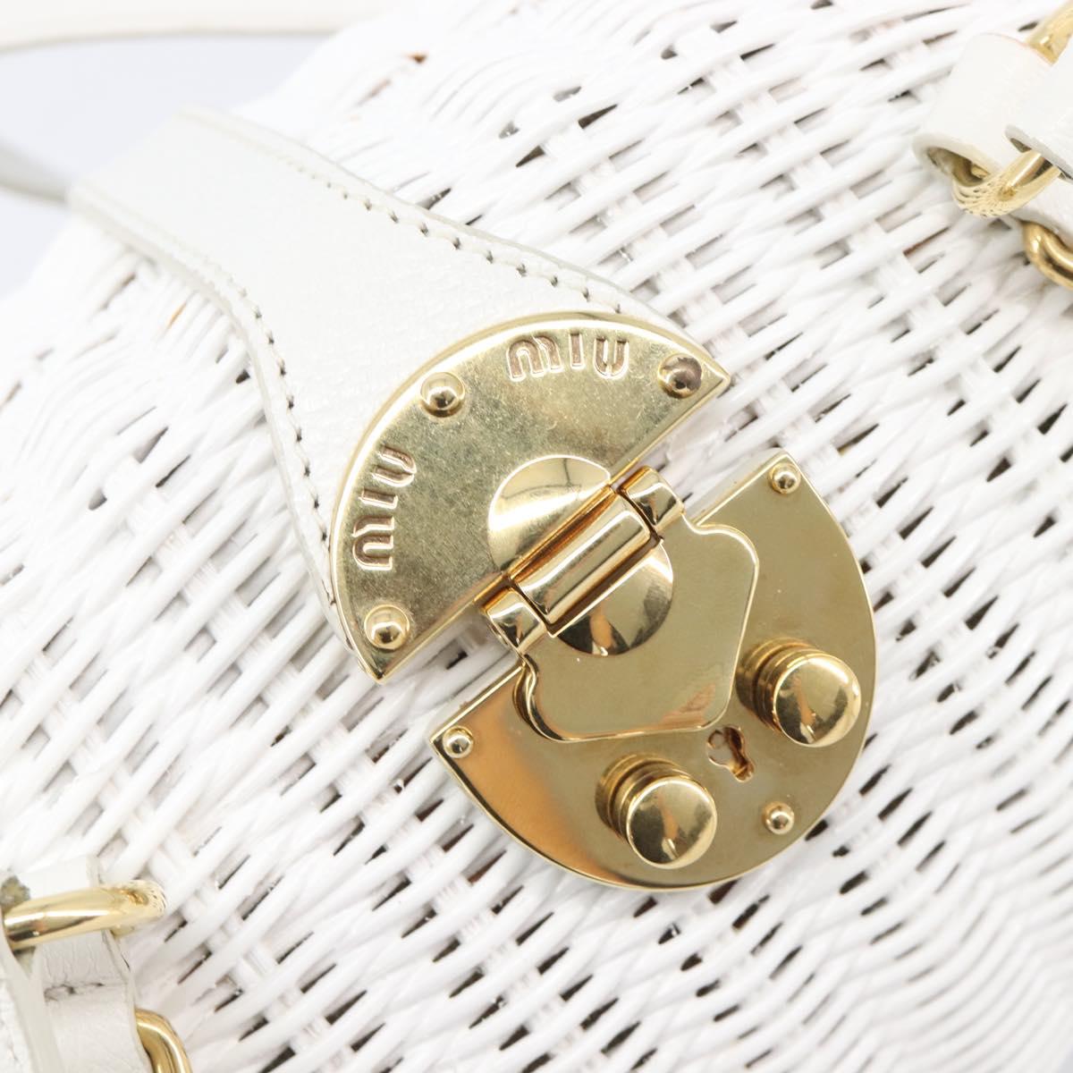 Miu Miu Wicker Hand Bag Raffia 2way White Gold Tone Auth ka6703M