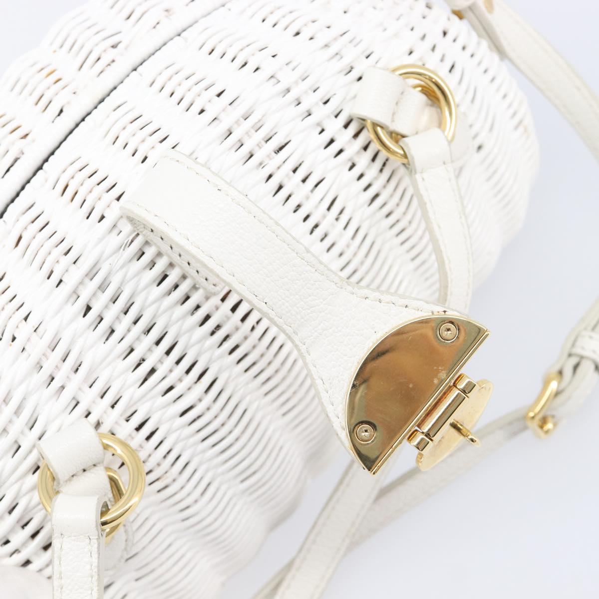 Miu Miu Wicker Hand Bag Raffia 2way White Gold Tone Auth ka6703M