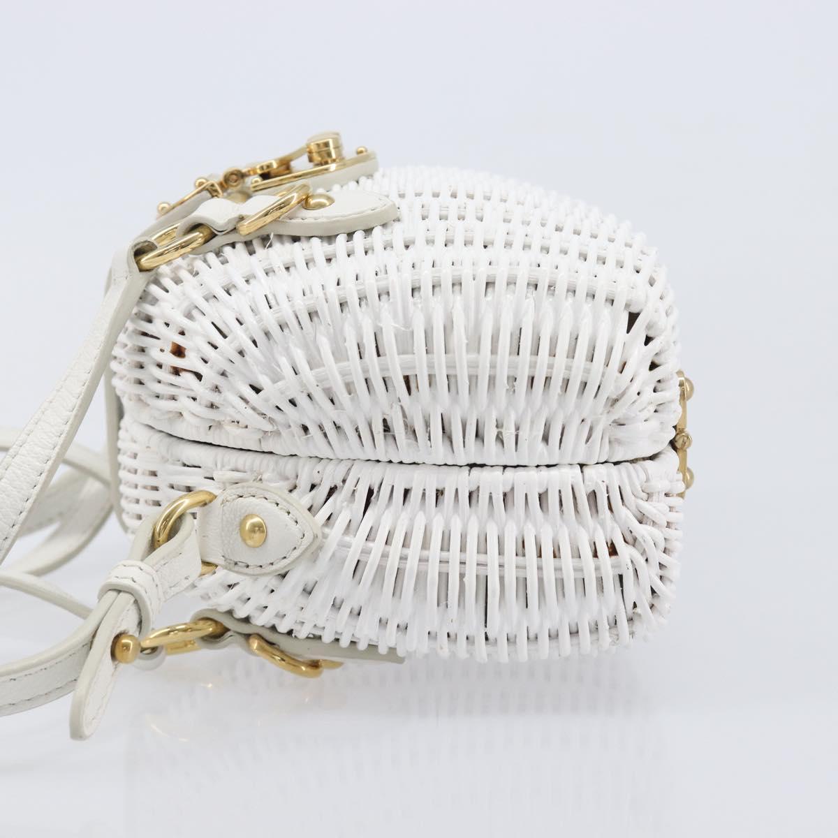 Miu Miu Wicker Hand Bag Raffia 2way White Gold Tone Auth ka6703M