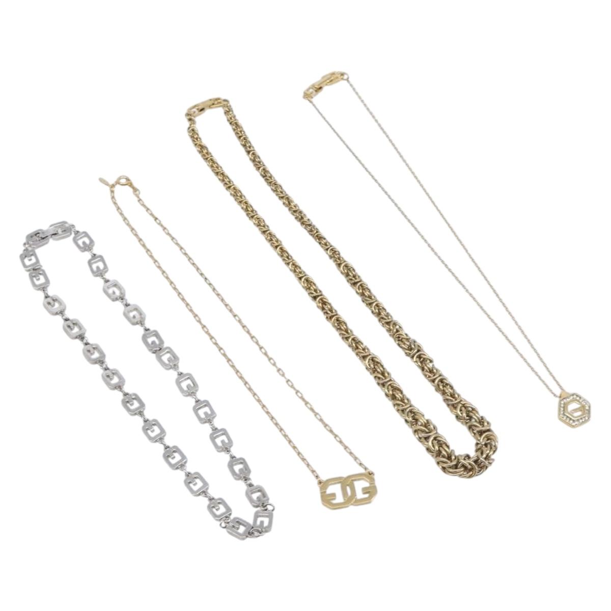 GIVENCHY Necklace Metal 4 Set Gold Tone Silver Auth ka6706