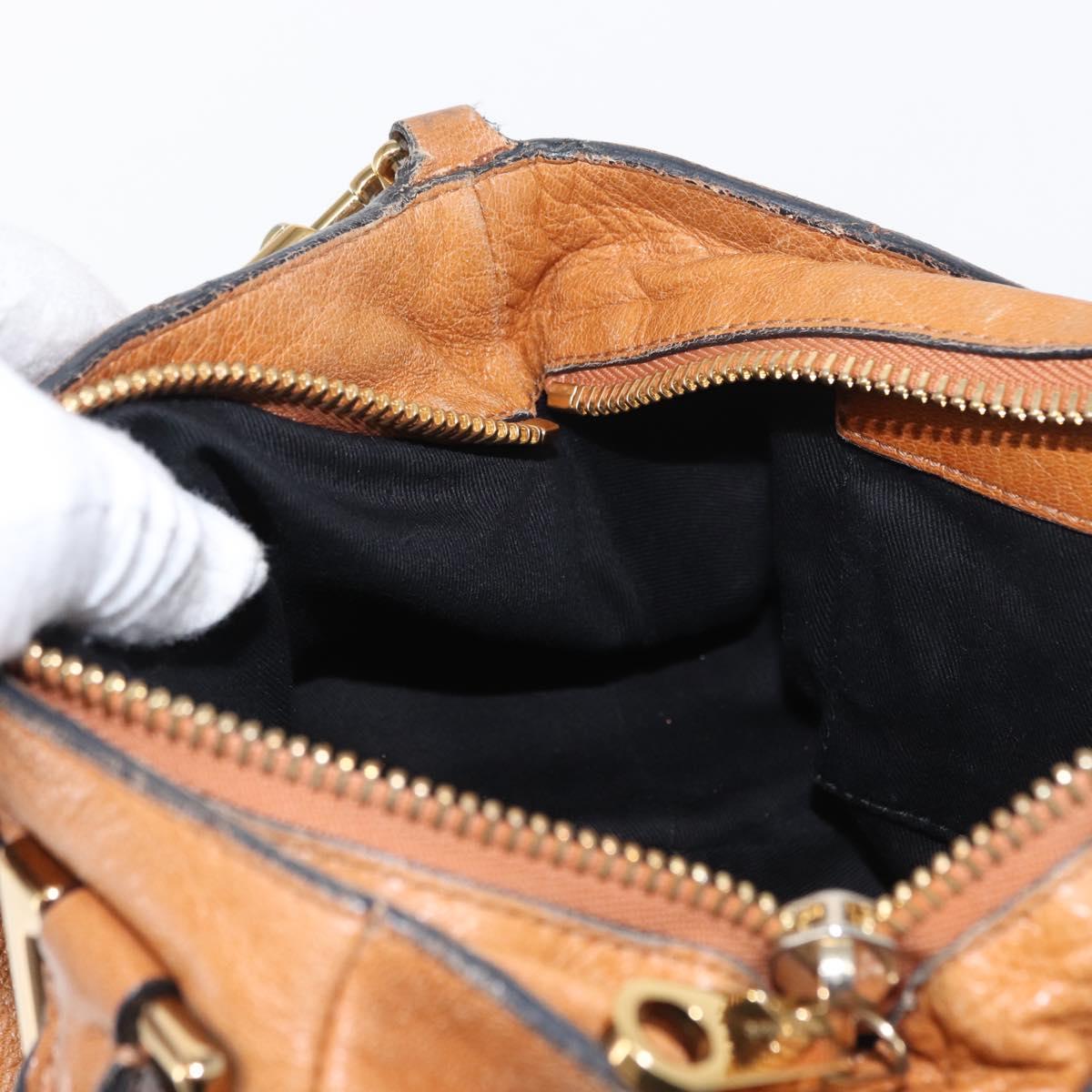 Chloe Etel Hand Bag Leather 2way Brown Gold Auth ka671