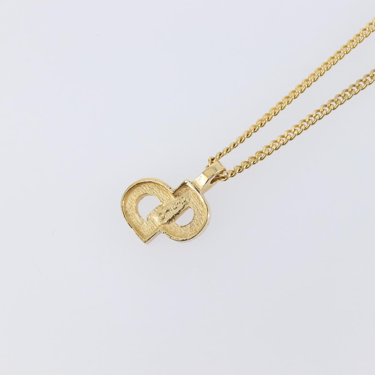 Christian Dior Rhinestone Necklace Metal Gold Tone Auth ka6710