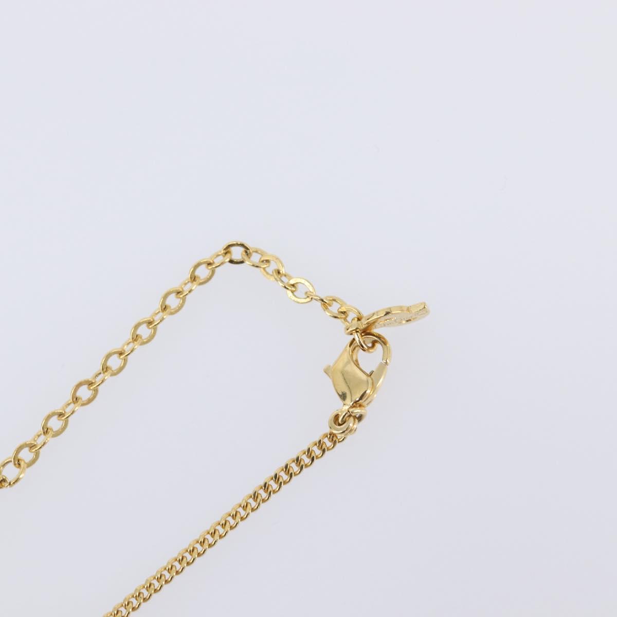 Christian Dior Rhinestone Necklace Metal Gold Tone Auth ka6710