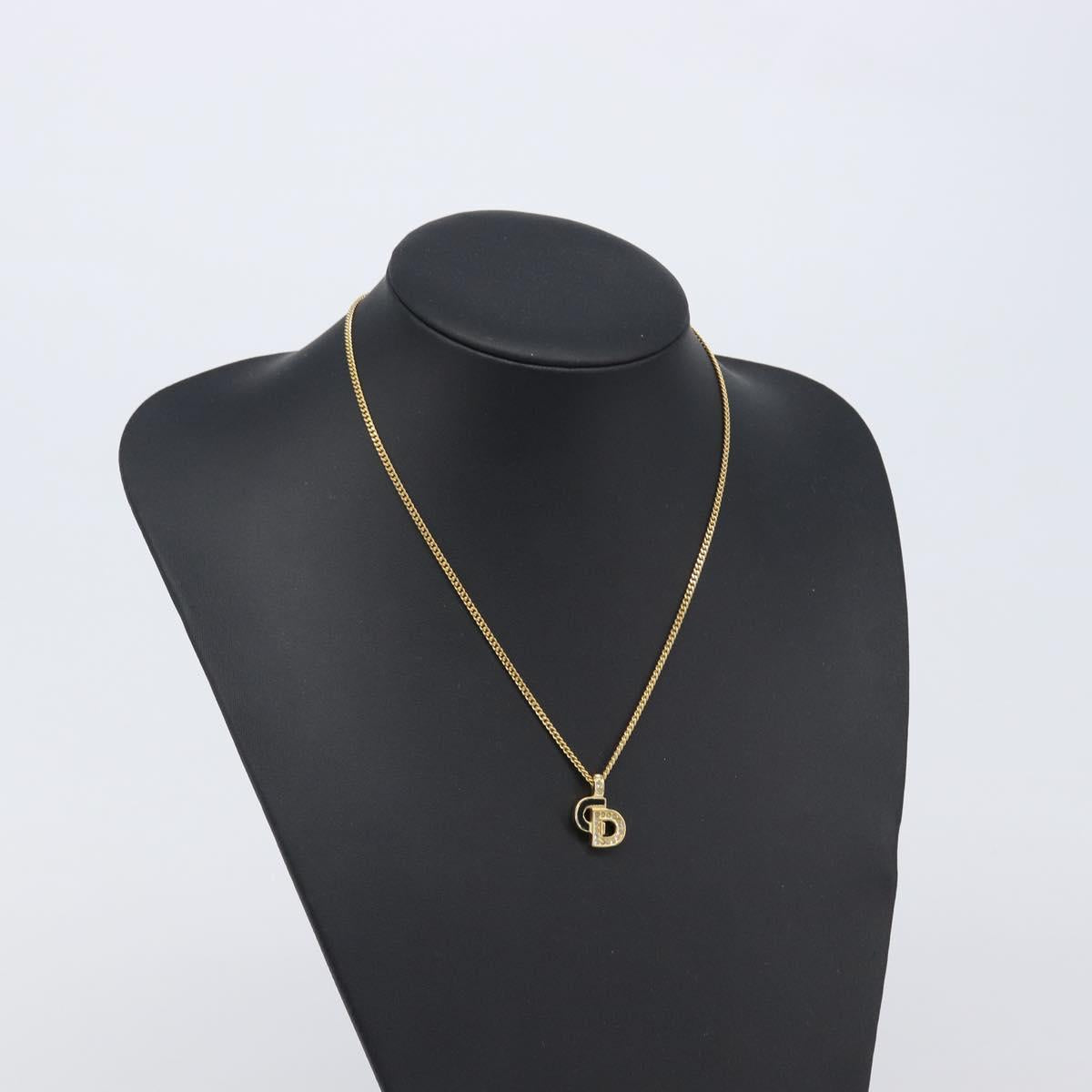 Christian Dior Rhinestone Necklace Metal Gold Tone Auth ka6710
