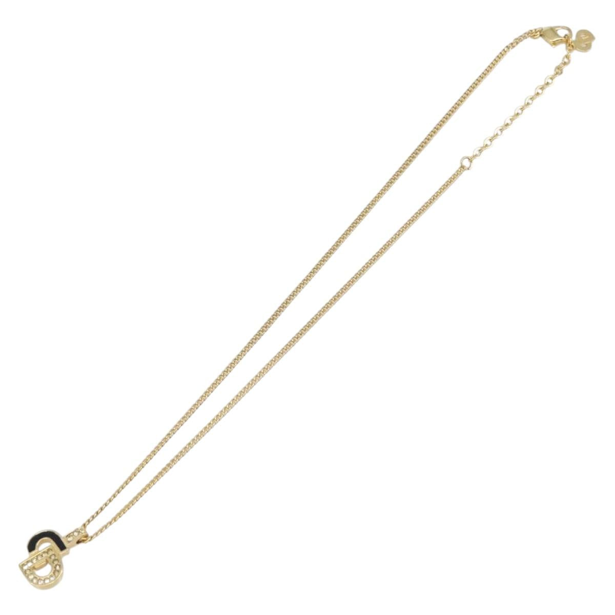 Christian Dior Rhinestone Necklace Metal Gold Tone Auth ka6710