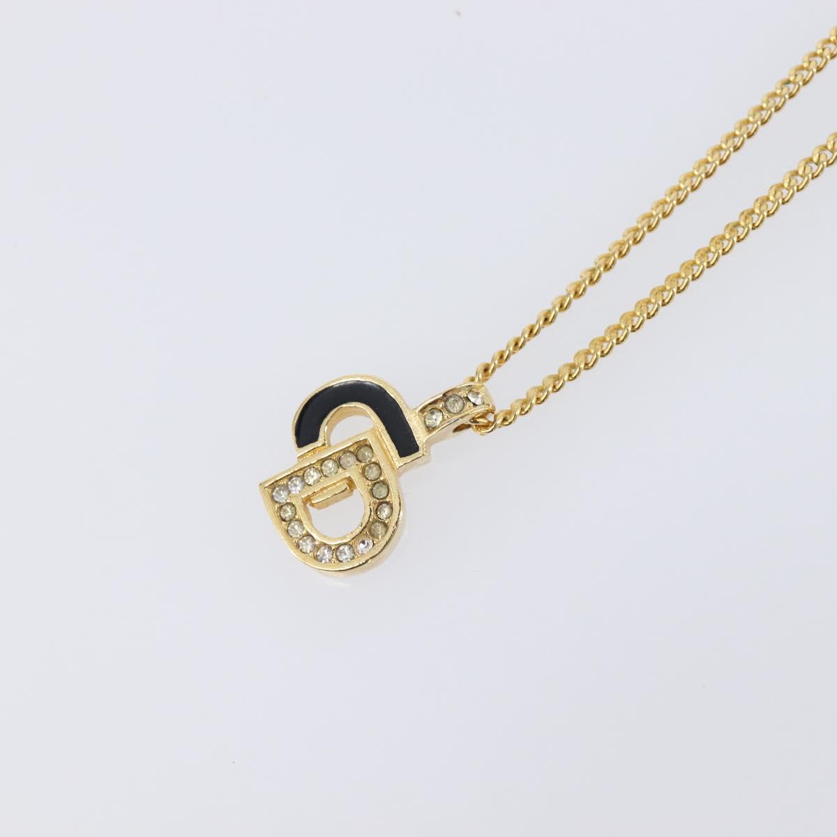 Christian Dior Rhinestone Necklace Metal Gold Tone Auth ka6710