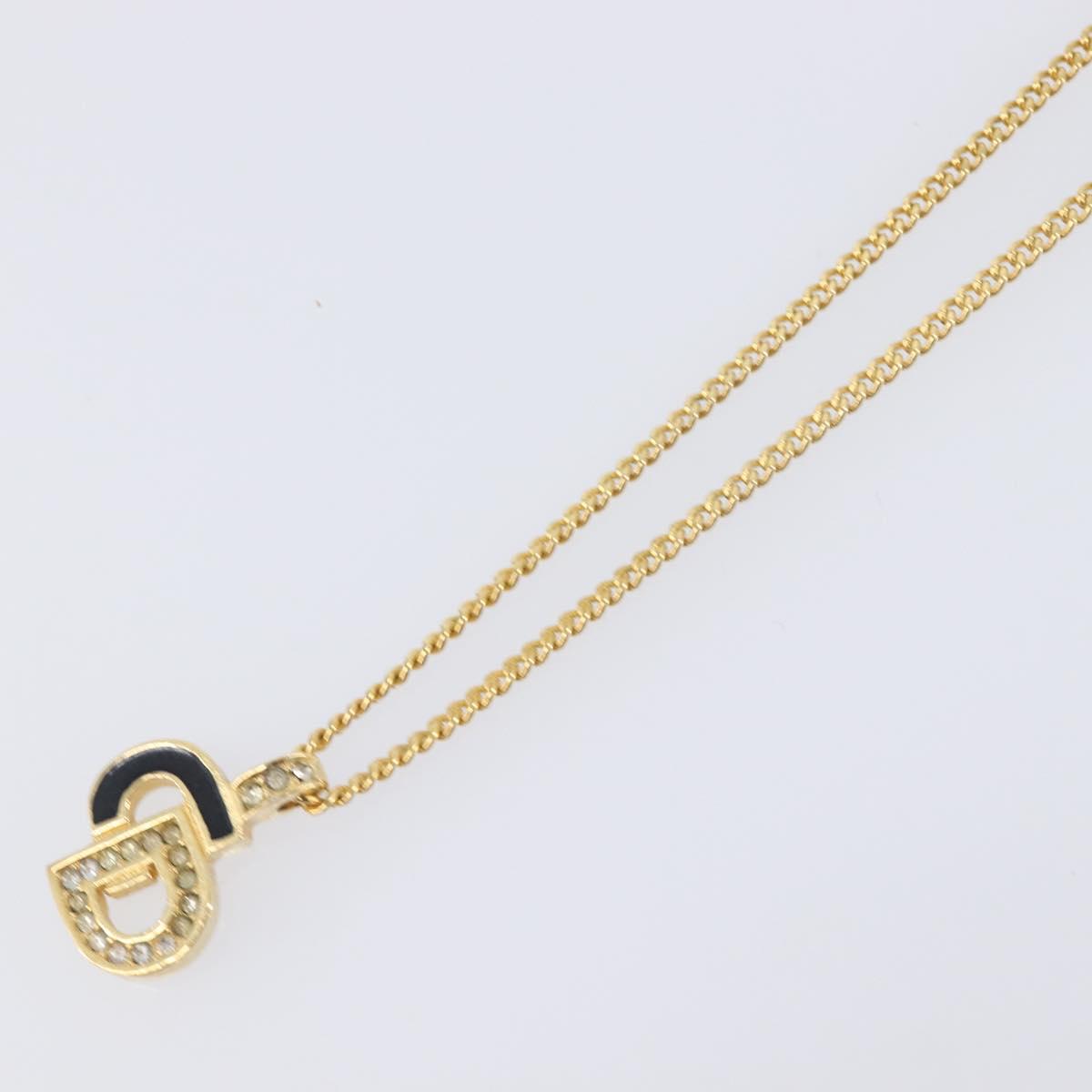 Christian Dior Rhinestone Necklace Metal Gold Tone Auth ka6710