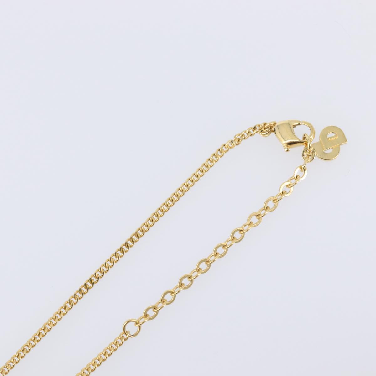 Christian Dior Rhinestone Necklace Metal Gold Tone Auth ka6710