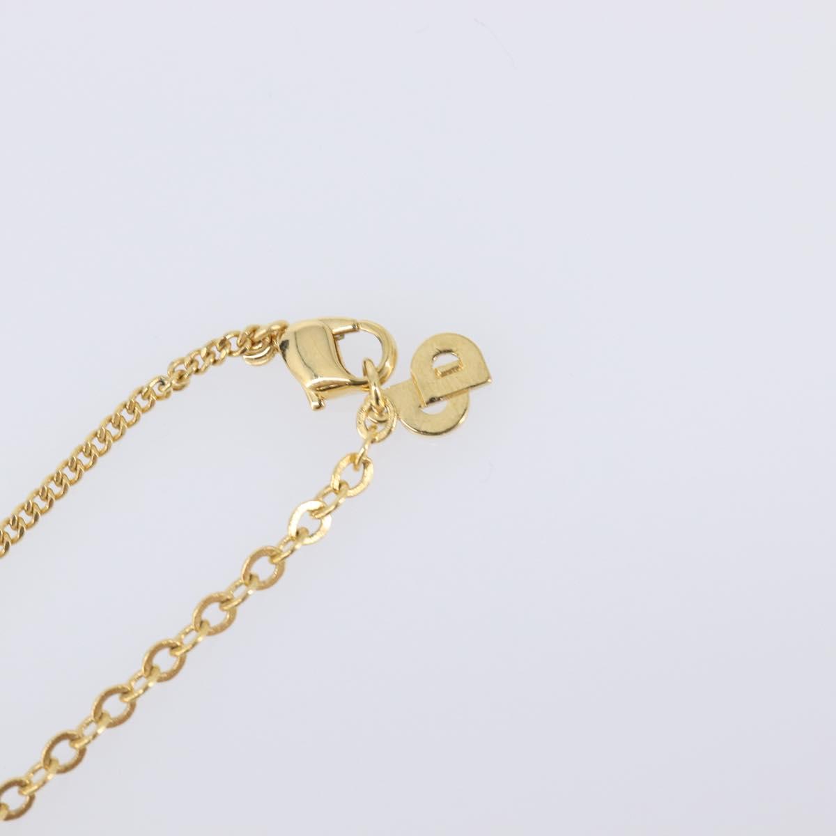Christian Dior Rhinestone Necklace Metal Gold Tone Auth ka6710