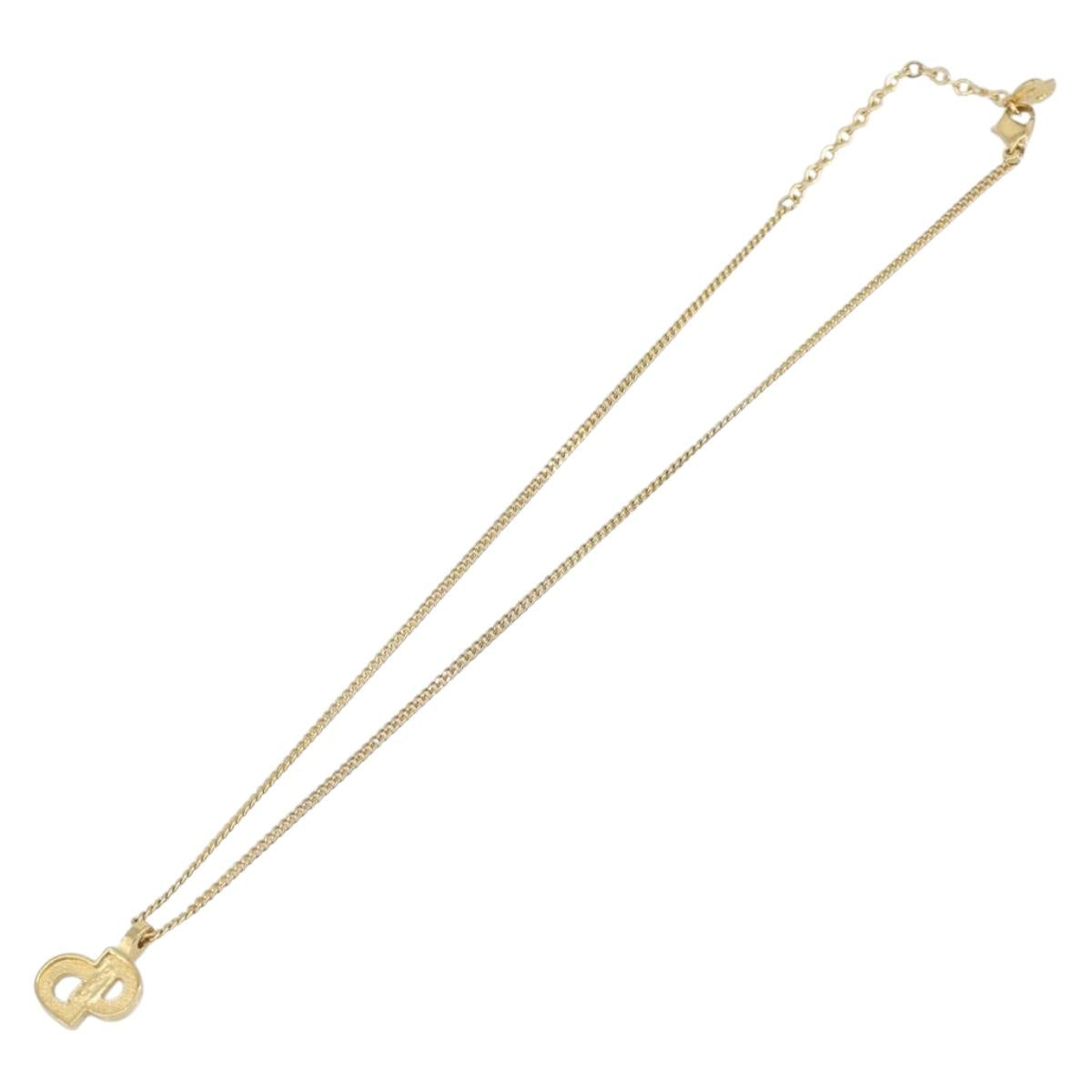 Christian Dior Rhinestone Necklace Metal Gold Tone Auth ka6710