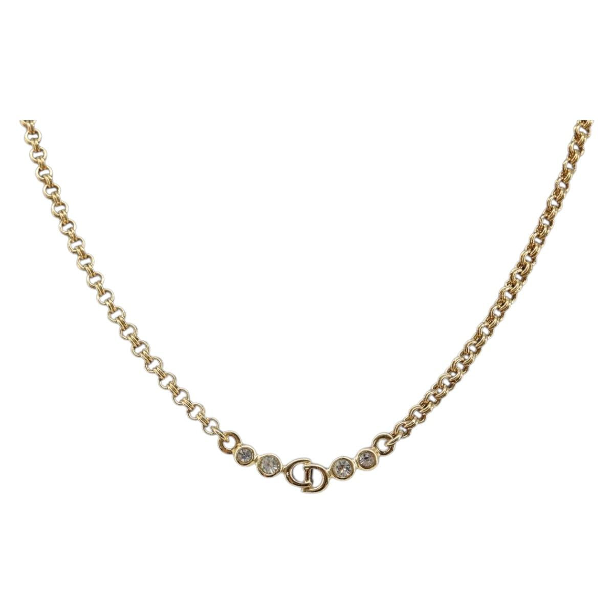 Christian Dior Necklace Metal Gold Tone Auth ka6712