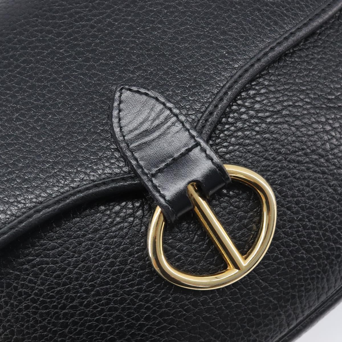 Christian Dior Shoulder Bag Leather Black Gold Tone Auth ka6720