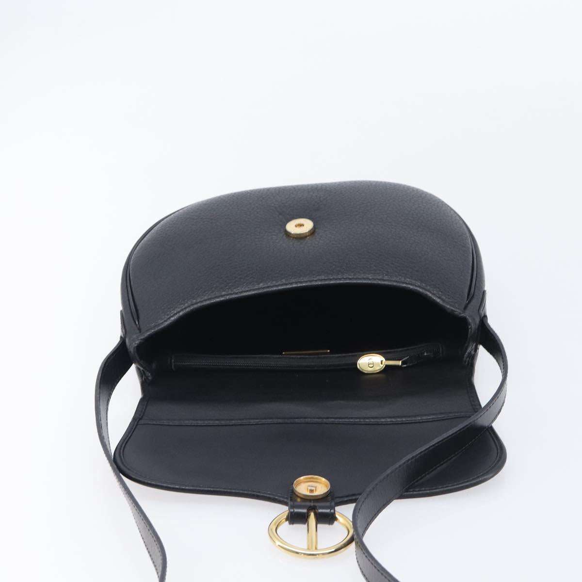 Christian Dior Shoulder Bag Leather Black Gold Tone Auth ka6720