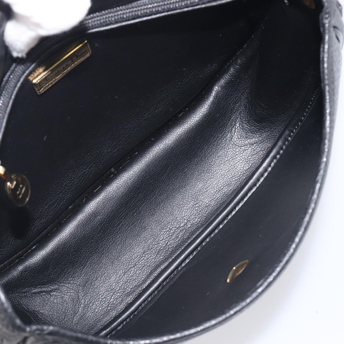Christian Dior Shoulder Bag Leather Black Gold Tone Auth ka6720