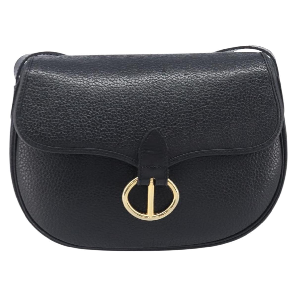 Christian Dior Shoulder Bag Leather Black Gold Tone Auth ka6720
