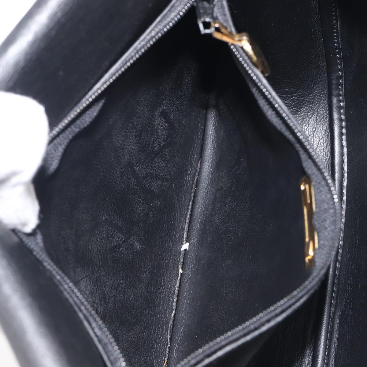Christian Dior Shoulder Bag Leather Black Gold Tone Auth ka6720