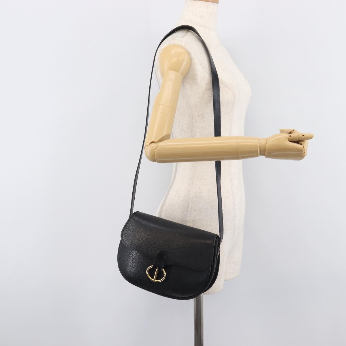 Christian Dior Shoulder Bag Leather Black Gold Tone Auth ka6720