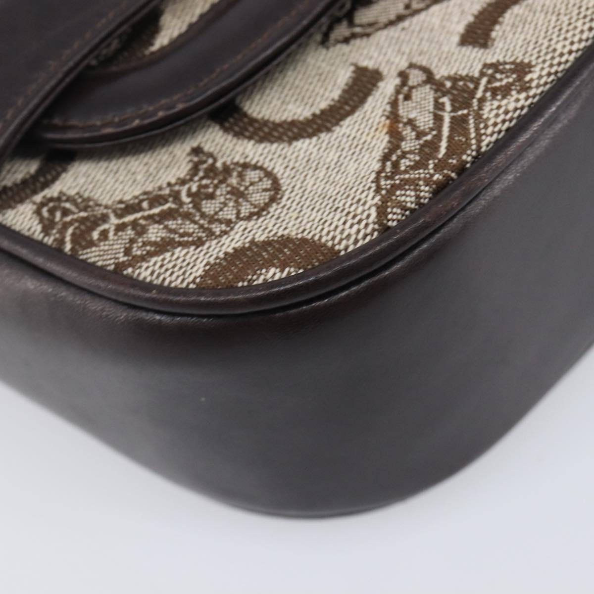 CELINE C Saluki Shoulder Bag Canvas Beige Gold Tone Auth ka6722