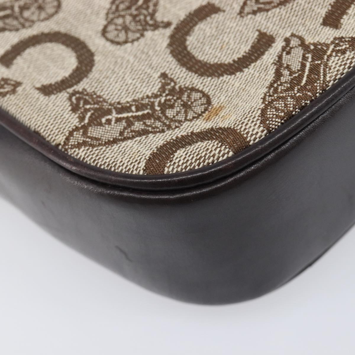 CELINE C Saluki Shoulder Bag Canvas Beige Gold Tone Auth ka6722