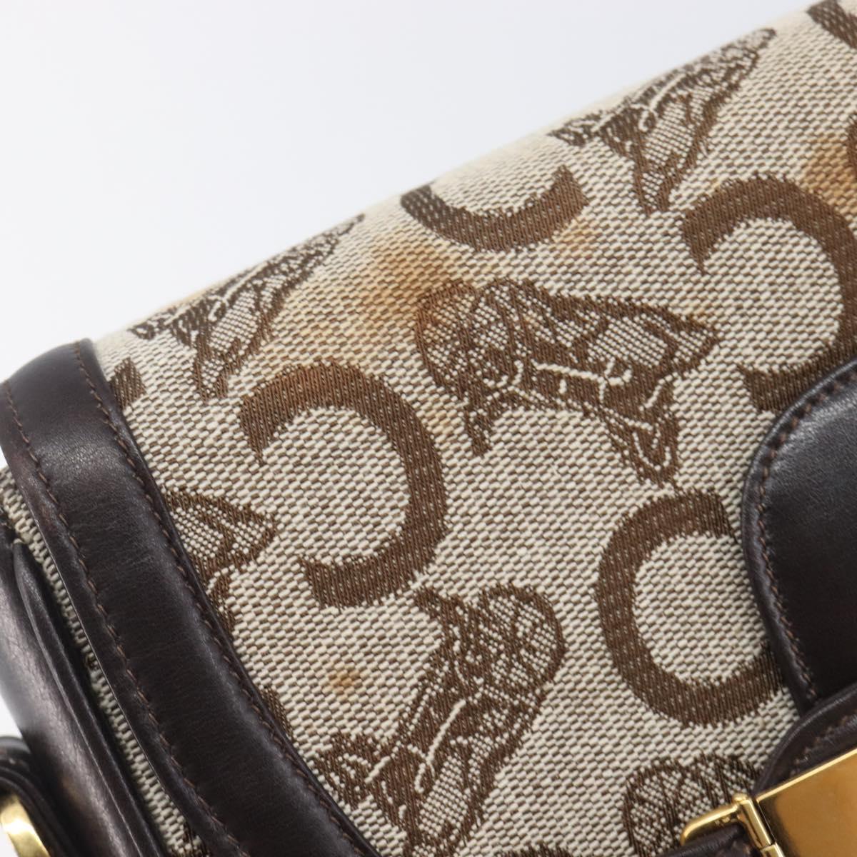 CELINE C Saluki Shoulder Bag Canvas Beige Gold Tone Auth ka6722