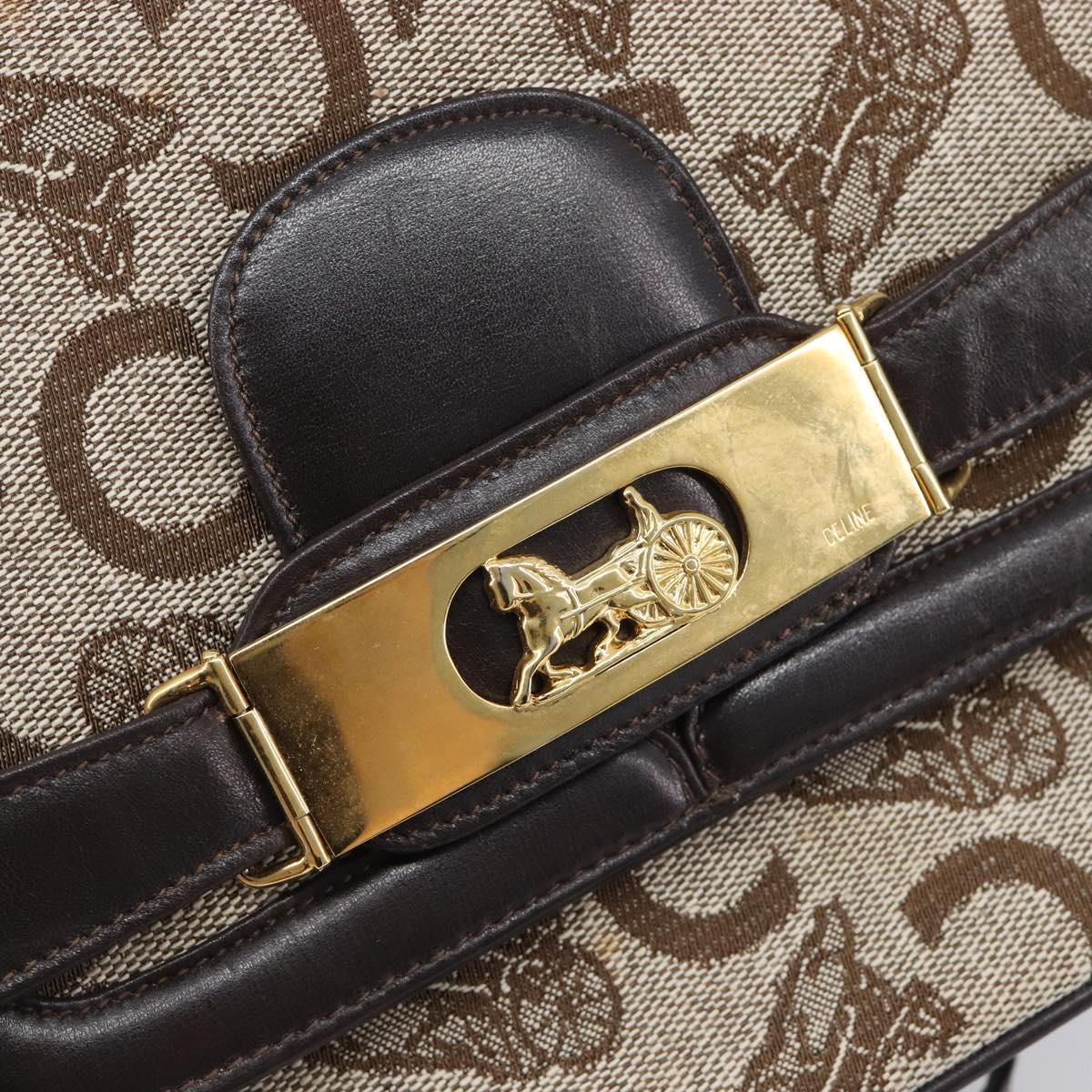 CELINE C Saluki Shoulder Bag Canvas Beige Gold Tone Auth ka6722