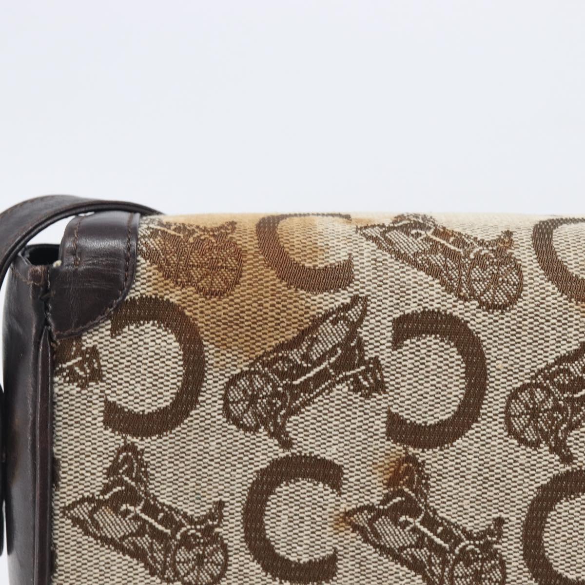 CELINE C Saluki Shoulder Bag Canvas Beige Gold Tone Auth ka6722