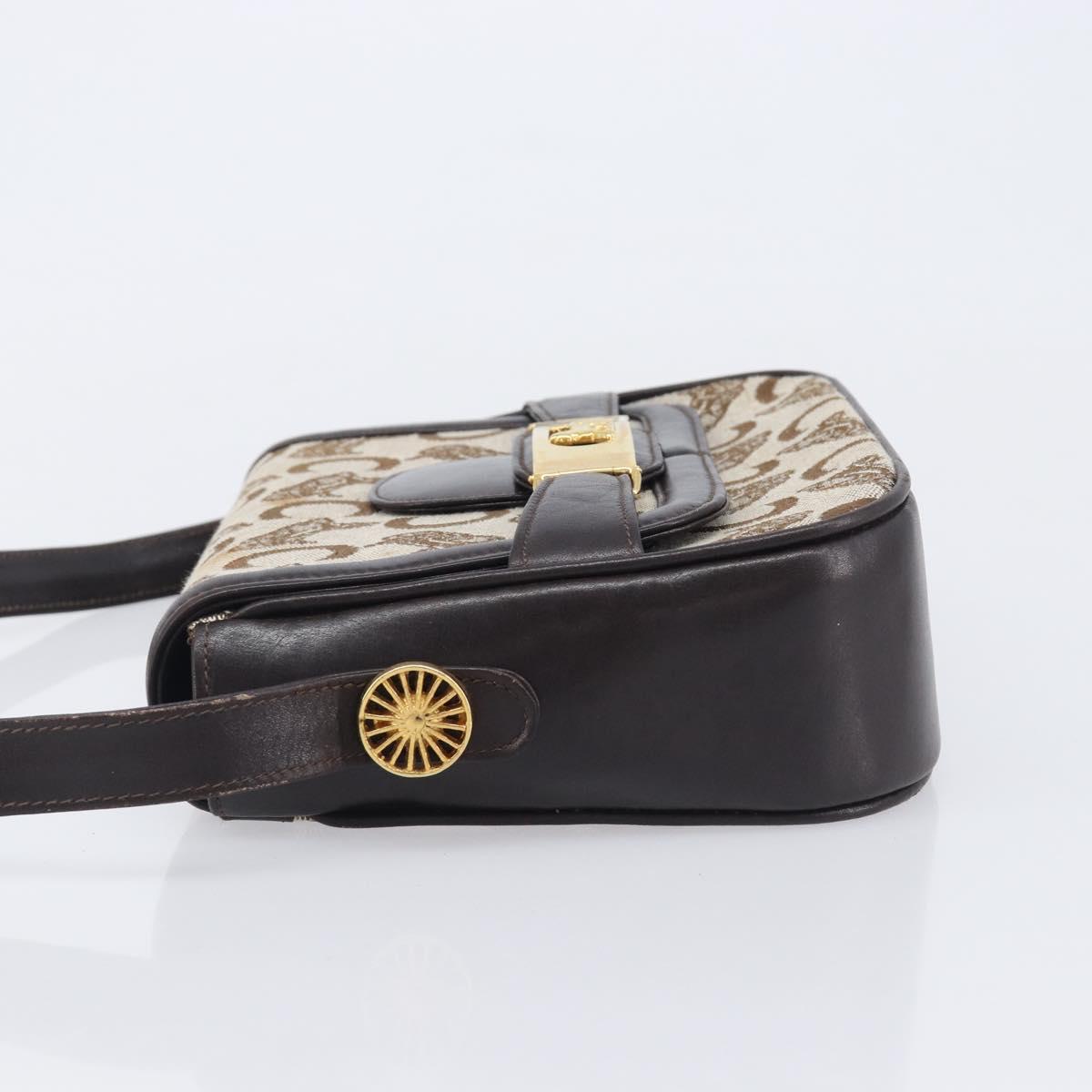 CELINE C Saluki Shoulder Bag Canvas Beige Gold Tone Auth ka6722